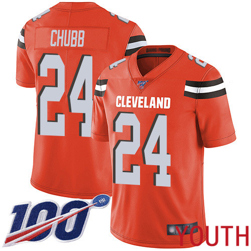 Cleveland Browns Nick Chubb Youth Orange Limited Jersey #24 NFL Football Alternate 100th Season Vapor Untouchable